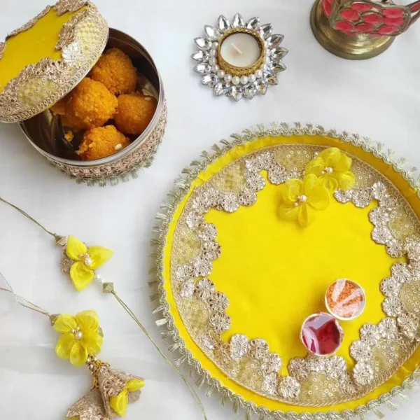 Celestial Yellow Rakhi Thali Hamper