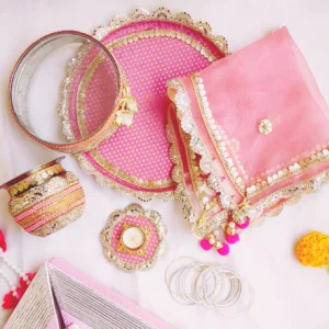 Karwachauth sets, Beautiful Pink festwal hamper sets, Beautiful Pink Karwachauth Set