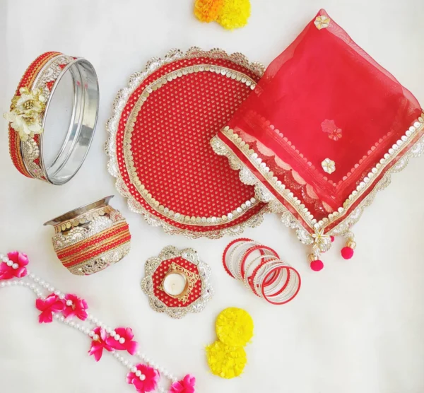 Karwachauth Set, Beautiful Red festwal hamper sets, Beautiful Red Karwachauth Set