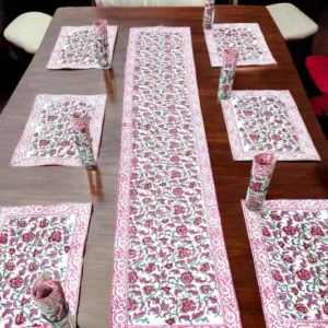 table mat set, table mat set with runner, dining table runner and placemats set, pink table runner and placemats together