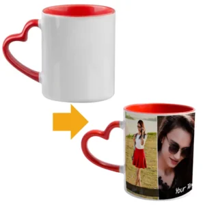 mug red, customised heart shape handle coffee mug, customised mugs, personalized coffee mugs with pictures