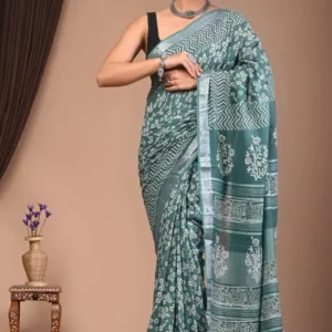 Pastel Harmony_ Hand Block Printed Linen Saree Set, printed cotton sarees wholesale, cotton bagh print saree, hand block print saree, saree block design