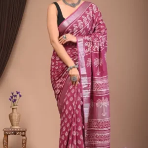Royal Velvet_ Pure Hand-Printed Linen Ensemble - Indigo Majesty, printed cotton sarees wholesale, design printed kota sarees, cotton bagh print saree