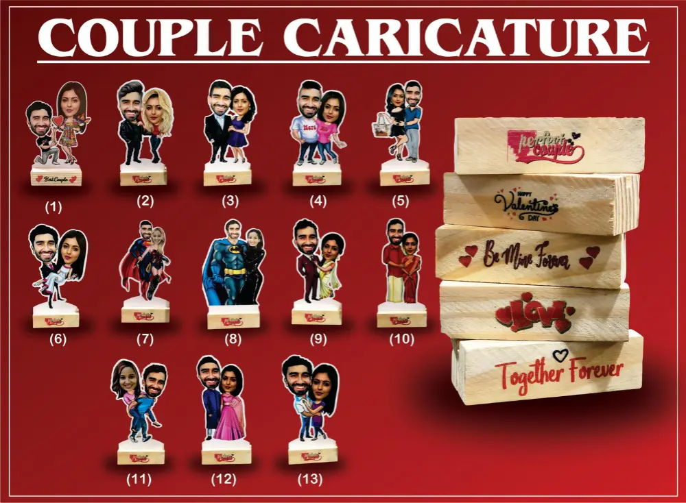 couple wooden caricature
