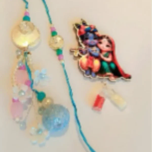 Stone Art Elegance – Designer Couple Rakhi Gift Set in Multi Shades for Brother & Bhabhi