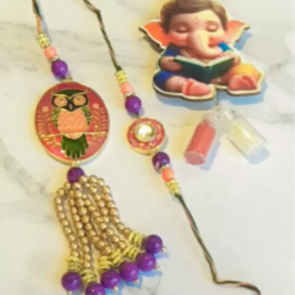 Handcrafted Harmony – Designer Couple Rakhi Gift Set in Multi Shades for Brother & Bhabhi