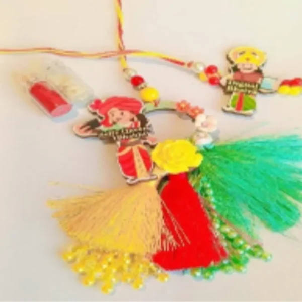 Cultural Sparkle Set – Designer Couple Rakhi Gift Set in Multi Shades for Brother & Bhabhi