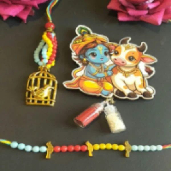 Celestial Glow Edition – Designer Couple Rakhi Gift Set in Multi Shades for Brother & Bhabhi