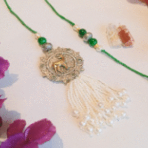 Designer Couple Rakhi Gift Set in Green-1 Shades for Brother & Bhabhi