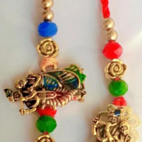 Rustic Mirror Rakhi Set – Designer Couple Rakhi Gift Set in Blue Shades for Brother & Bhabhi
