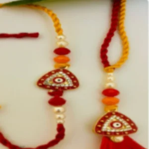 Rustic Tradition Pack – Designer Couple Rakhi Gift Set in Elegant Shades for Brother & Bhabhi
