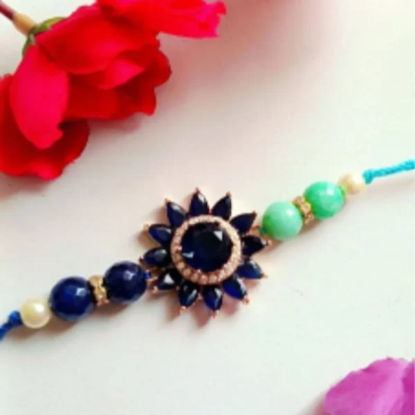 Designer Blue & Red Rakhi Trio