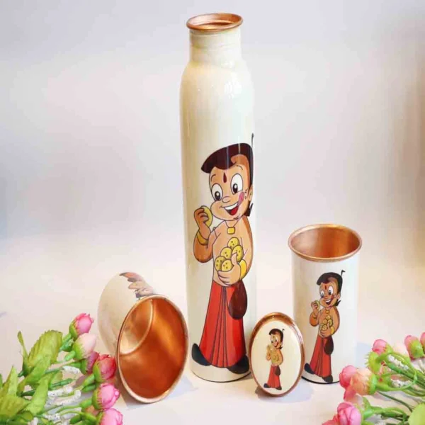 Copper Bottle Set – Printed with Glasses & Box