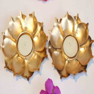 Metal Flower T-Light Candle Holder – Golden (Set of 1)