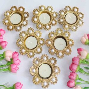 Metal T-Light Candle Holder – Golden (Set of 6)