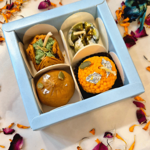 Assorted Mithai Candles – Box of 4 (Laddu, Peda, Baklava, Anarkali) - Image 2
