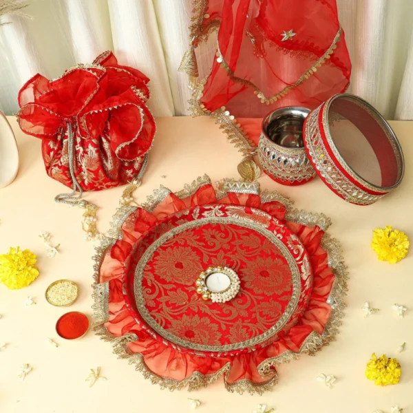 Premium Banarasi Karwachauth Set with Organza Frill - Image 6