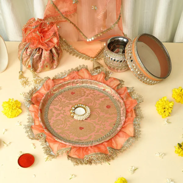 Premium Banarasi Karwachauth Set with Organza Frill - Image 5