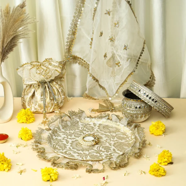 Premium Banarasi Karwachauth Set with Organza Frill - Image 4