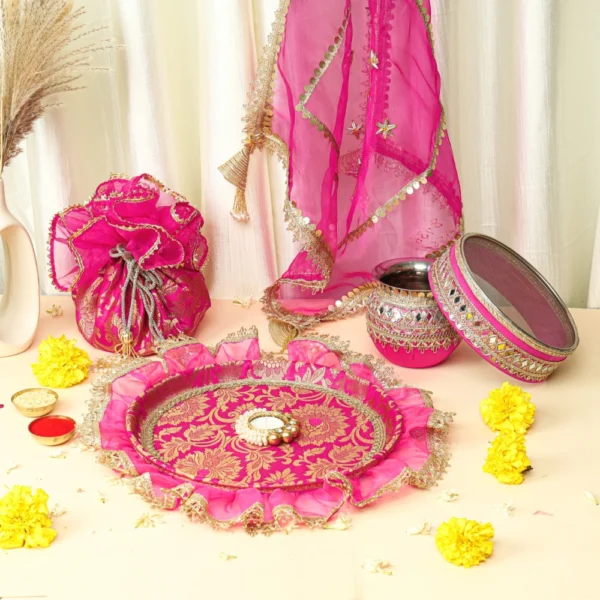 Premium Banarasi Karwachauth Set with Organza Frill - Image 2