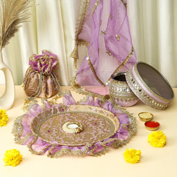 Premium Banarasi Karwachauth Set with Organza Frill - Image 3