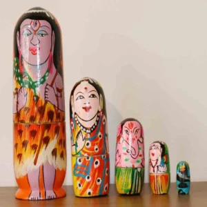 Handcrafted Wooden Shiv Family Idol – Spiritual Home Décor