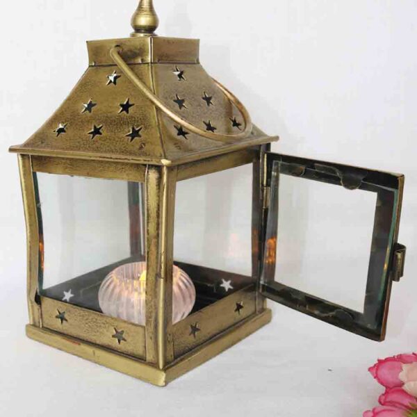 Golden Glass Lantern – Elegant Home & Festive Lighting Décor - Image 2