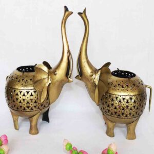 Golden Elephant with Candle Stand – Decorative Showpiece