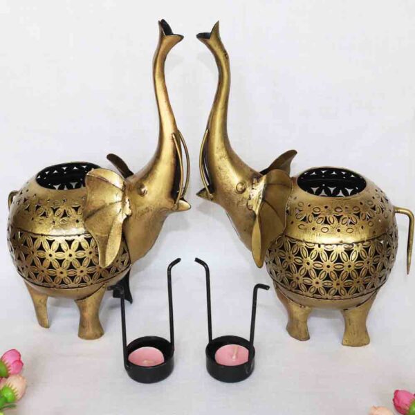 Golden Elephant with Candle Stand – Decorative Showpiece - Image 2