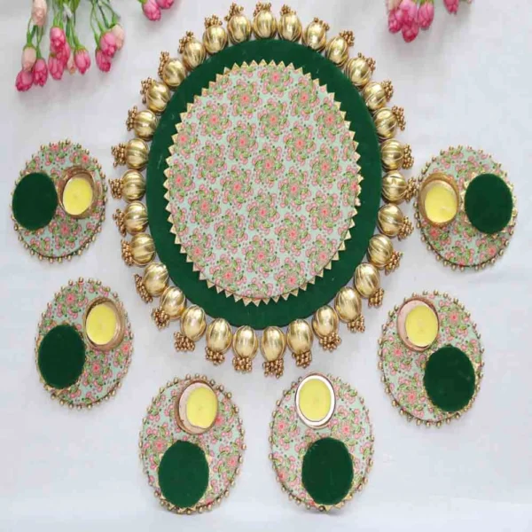 Rangoli With 6 Candle Holder (7 in 1) – Green