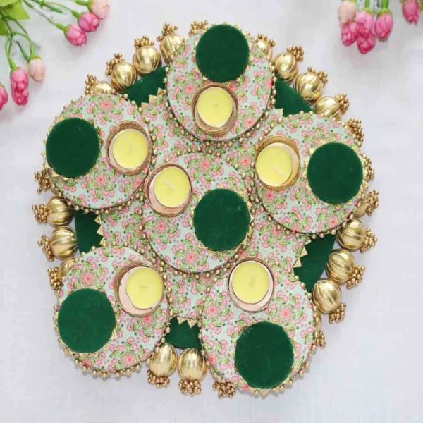 Rangoli With 6 Candle Holder (7 in 1) – Green - Image 2