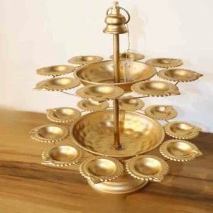 Metal Arts Hanging Urli with Diya – Golden Decorative Piece