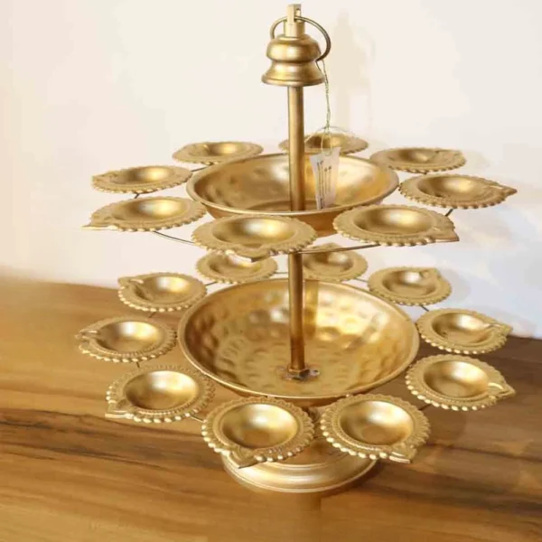 Metal Arts Hanging Urli with Diya – Golden Decorative Piece