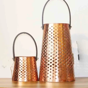 Lantern Hanging Set of 2 – Golden & Copper Decorative Lamps for Home Décor