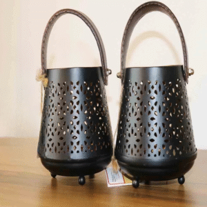 Elegant Black & Brown T-Light Holders – Set of 2