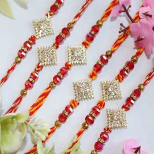 Royal AD Stone Diamond Designer Rakhi Set of 6 with Roli Chawal & Card