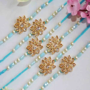 Floral Kundan Designer Rakhi Set of 6 with Roli Chawal & Card