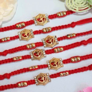 Golden Rakhi Set of 6 with Roli Chawal & Card