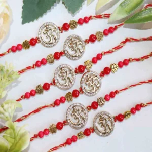 Traditional Silver Designer Rakhi Set of 6 with Roli Chawal & Card