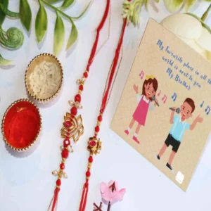 Golden Lotus Couple Rakhi Pair