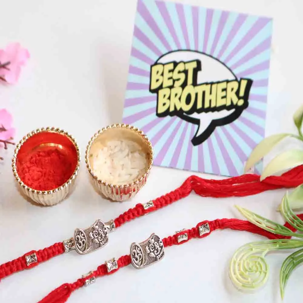 Heritage Silver Shield Rakhi with Roli Chawal & Card - Image 2