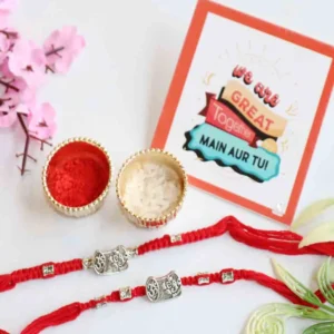 Heritage Silver Shield Rakhi with Roli Chawal & Card