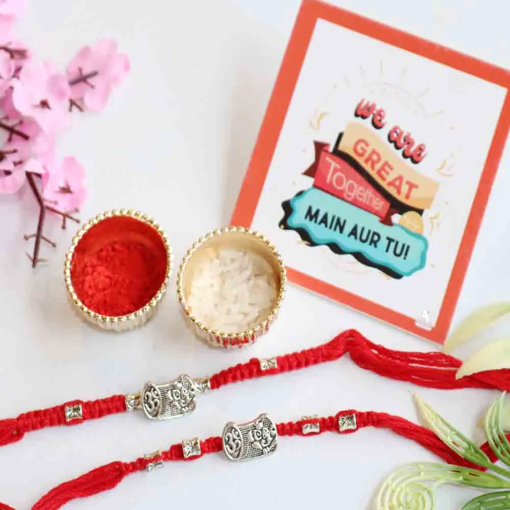 Heritage Silver Shield Rakhi with Roli Chawal & Card
