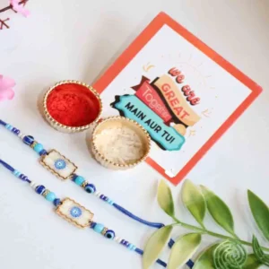 Royal Blue Protection Rakhi with Roli Chawal & Card