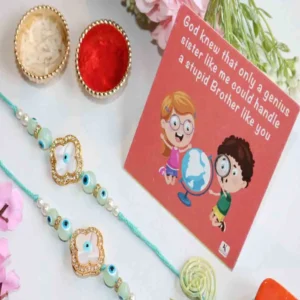 Mint Pearl Charm Rakhi with Roli Chawal & Card