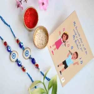 Blue Aura Nazar Rakhi with Roli Chawal & Card