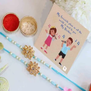 Snowflake Pearl Designer Rakhi with Roli Chawal & Card
