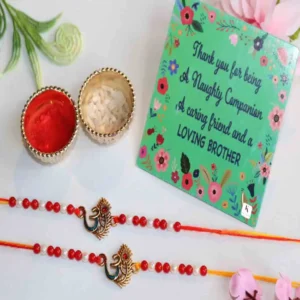 Essential Rakhi Set of 2 with Greeting Card & Roli Chawal