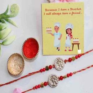 Designer Rakhi Assortment: Set of 2 with Card & Roli Chawal